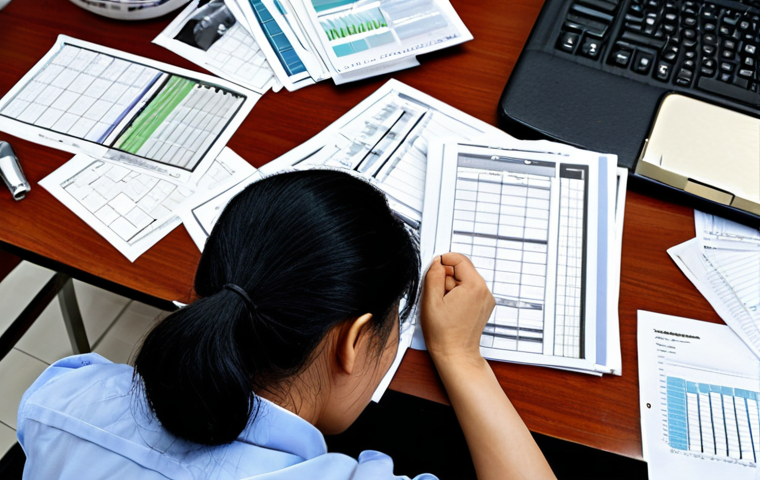 **
* Prompt: A frustrated business owner surrounded by documents and charts pointing downwards, signifying a failing project. The scene should convey a sense of being overwhelmed and out of touch with current market trends. Emphasize the lack of engagement with customers and a closed-off demeanor. The setting is a modern, but cluttered, office in Ho Chi Minh City.
**