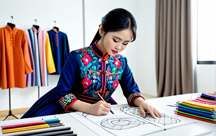 지식의 한계와 창의성의 관계 - Modern Ao Dai Designer**

"A young Vietnamese fashion designer, fully clothed in modest attire, sket...