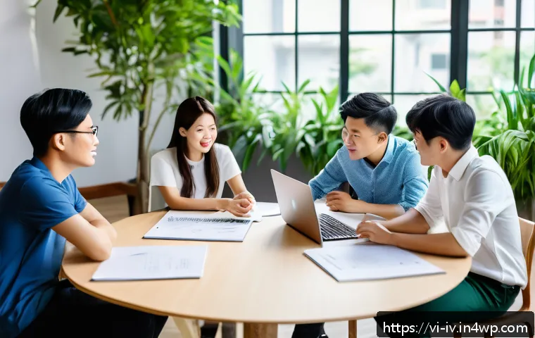 지식의 한계 인식이 창의성에 미치는 영향 - A diverse group of Vietnamese professionals in a modern coworking space, engaging in a collaborative...