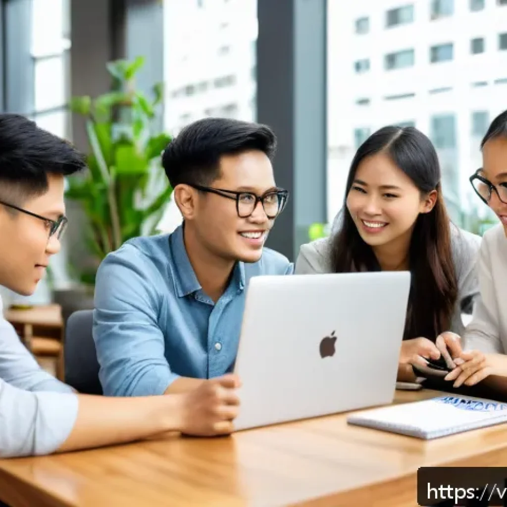 지식의 한계를 통한 문제 해결 방법 - A modern Vietnamese office scene showing a diverse group of young professionals in smart casual atti...
